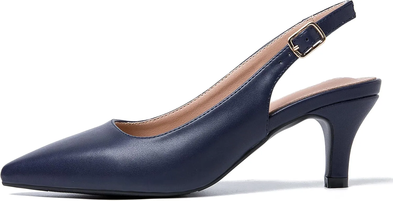 Women's Slingback Kitten Heel Pointed Closed Toe Low Heel Pumps Elegant Comfortable Dress Wedding Evening Bridal Party Shoes