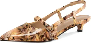 Women's Slingback Kitten Heels Mary Jane Heels Pointed Toe Heel Low Heel Pumps 1.4 Inch Fashion Retro Dress Shoes