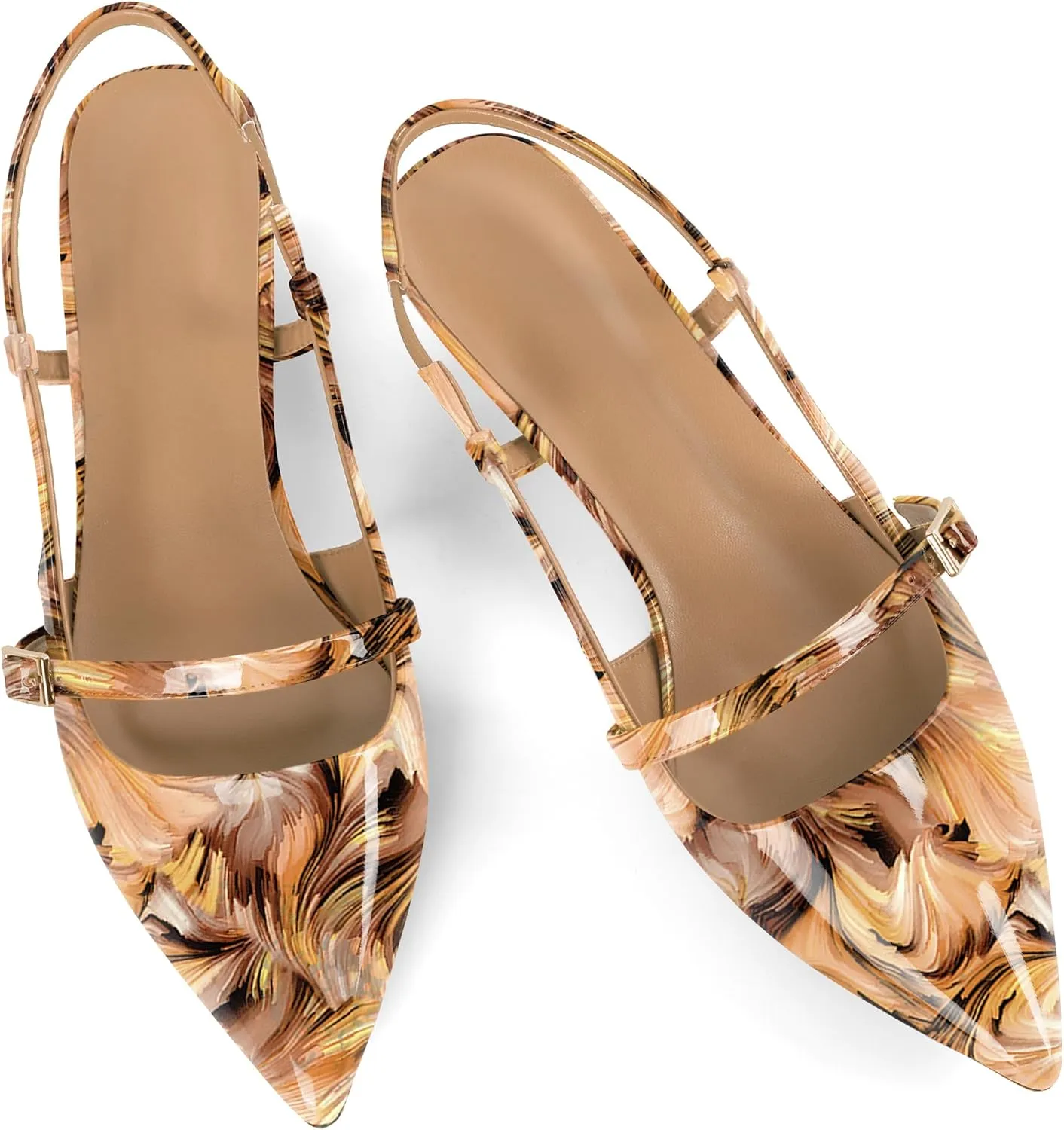 Women's Slingback Kitten Heels Mary Jane Heels Pointed Toe Heel Low Heel Pumps 1.4 Inch Fashion Retro Dress Shoes