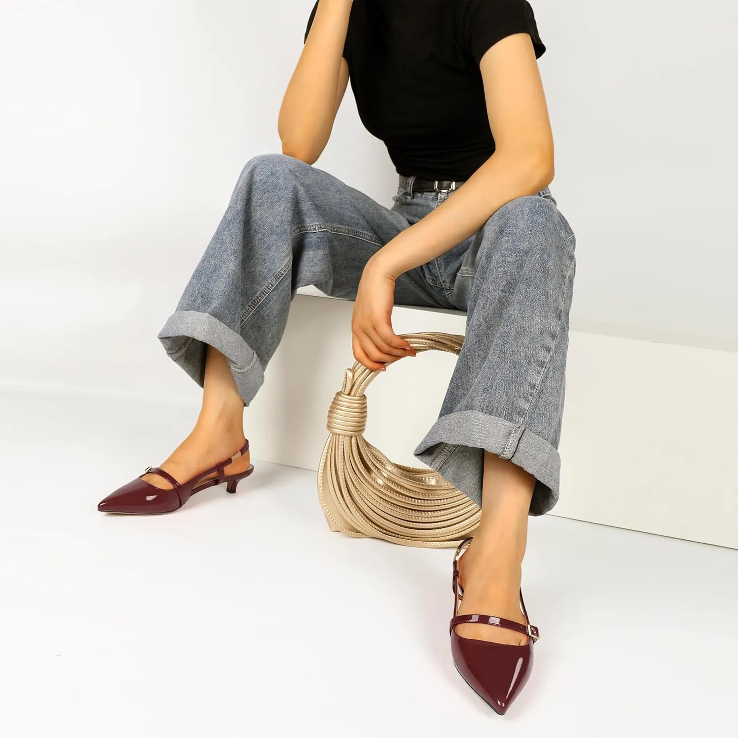 Women's Slingback Kitten Heels Mary Jane Heels Pointed Toe Heel Low Heel Pumps 1.4 Inch Fashion Retro Dress Shoes