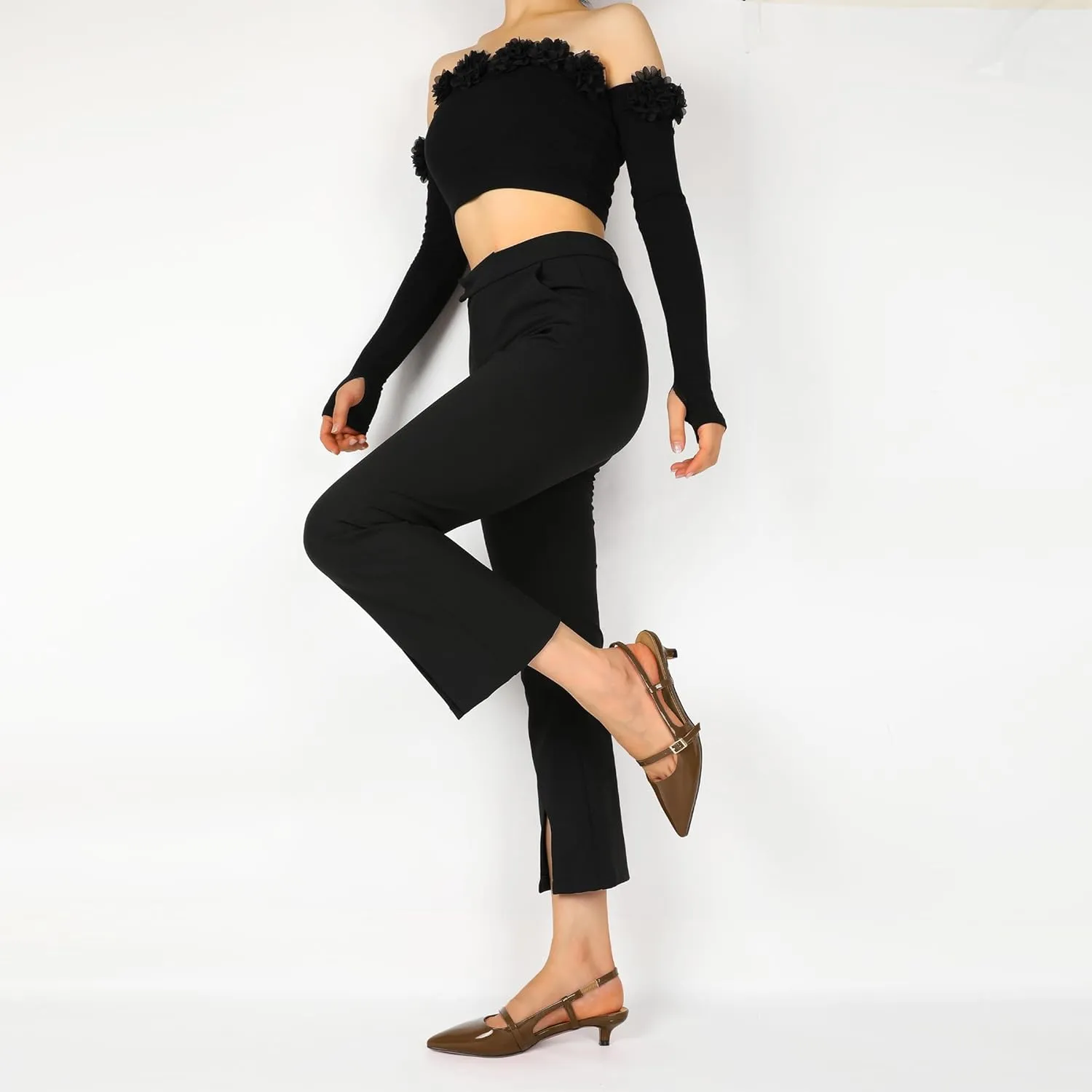 Women's Slingback Kitten Heels Mary Jane Heels Pointed Toe Heel Low Heel Pumps 1.4 Inch Fashion Retro Dress Shoes