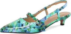 Women's Slingback Kitten Heels Mary Jane Heels Pointed Toe Heel Low Heel Pumps 1.4 Inch Fashion Retro Dress Shoes