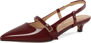 Women's Slingback Kitten Heels Mary Jane Heels Pointed Toe Heel Low Heel Pumps 1.4 Inch Fashion Retro Dress Shoes