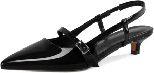 Women's Slingback Kitten Heels Mary Jane Heels Pointed Toe Heel Low Heel Pumps 1.4 Inch Fashion Retro Dress Shoes