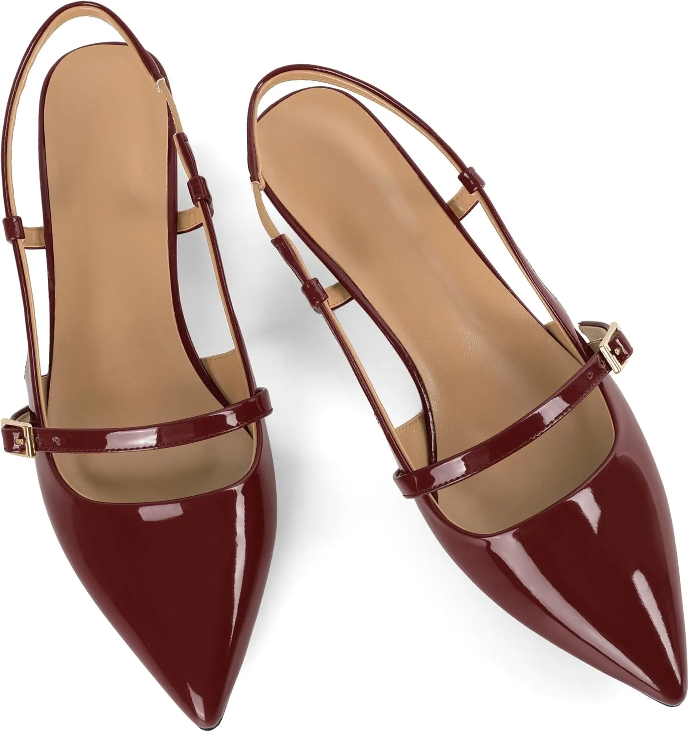 Women's Slingback Kitten Heels Mary Jane Heels Pointed Toe Heel Low Heel Pumps 1.4 Inch Fashion Retro Dress Shoes