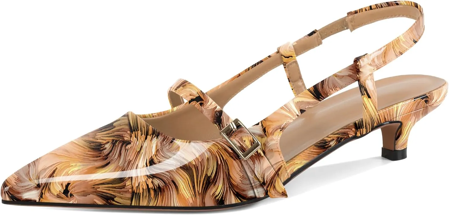 Women's Slingback Kitten Heels Mary Jane Heels Pointed Toe Heel Low Heel Pumps 1.4 Inch Fashion Retro Dress Shoes