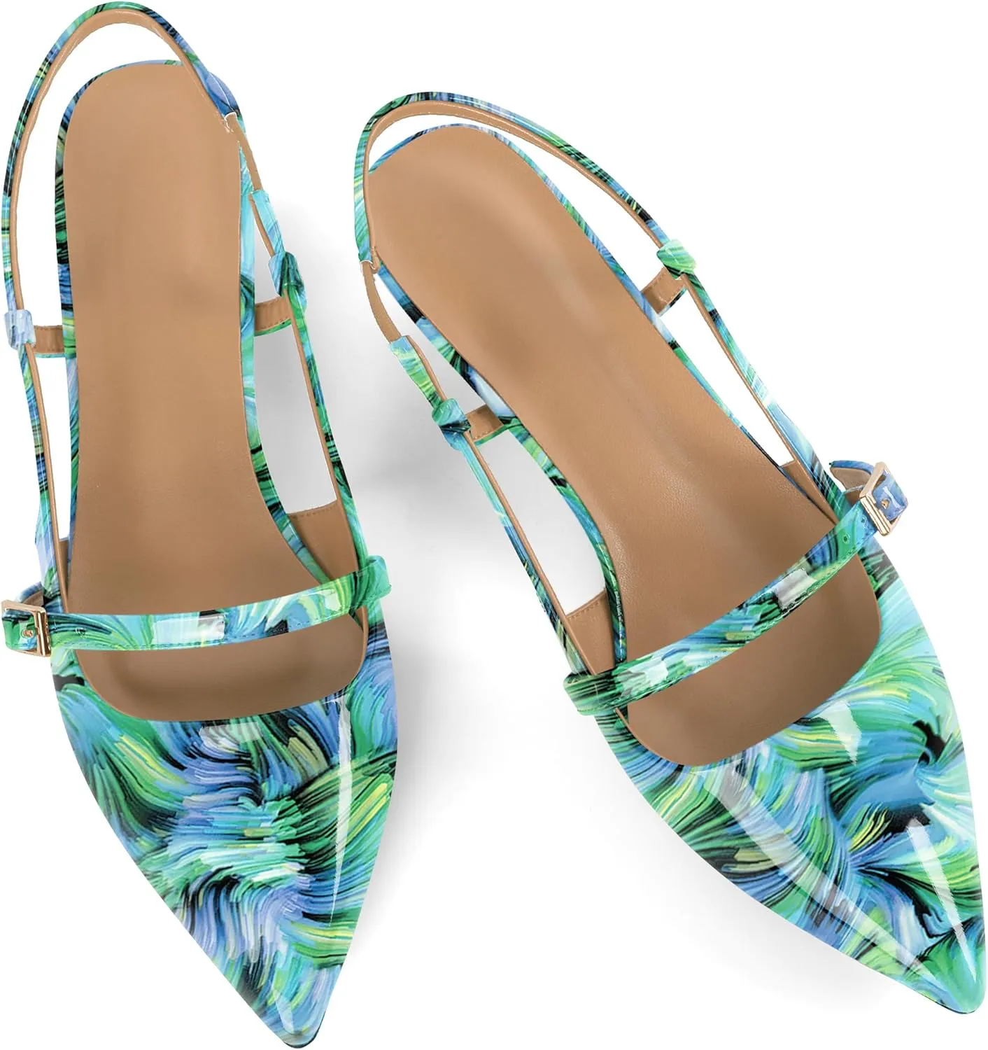 Women's Slingback Kitten Heels Mary Jane Heels Pointed Toe Heel Low Heel Pumps 1.4 Inch Fashion Retro Dress Shoes