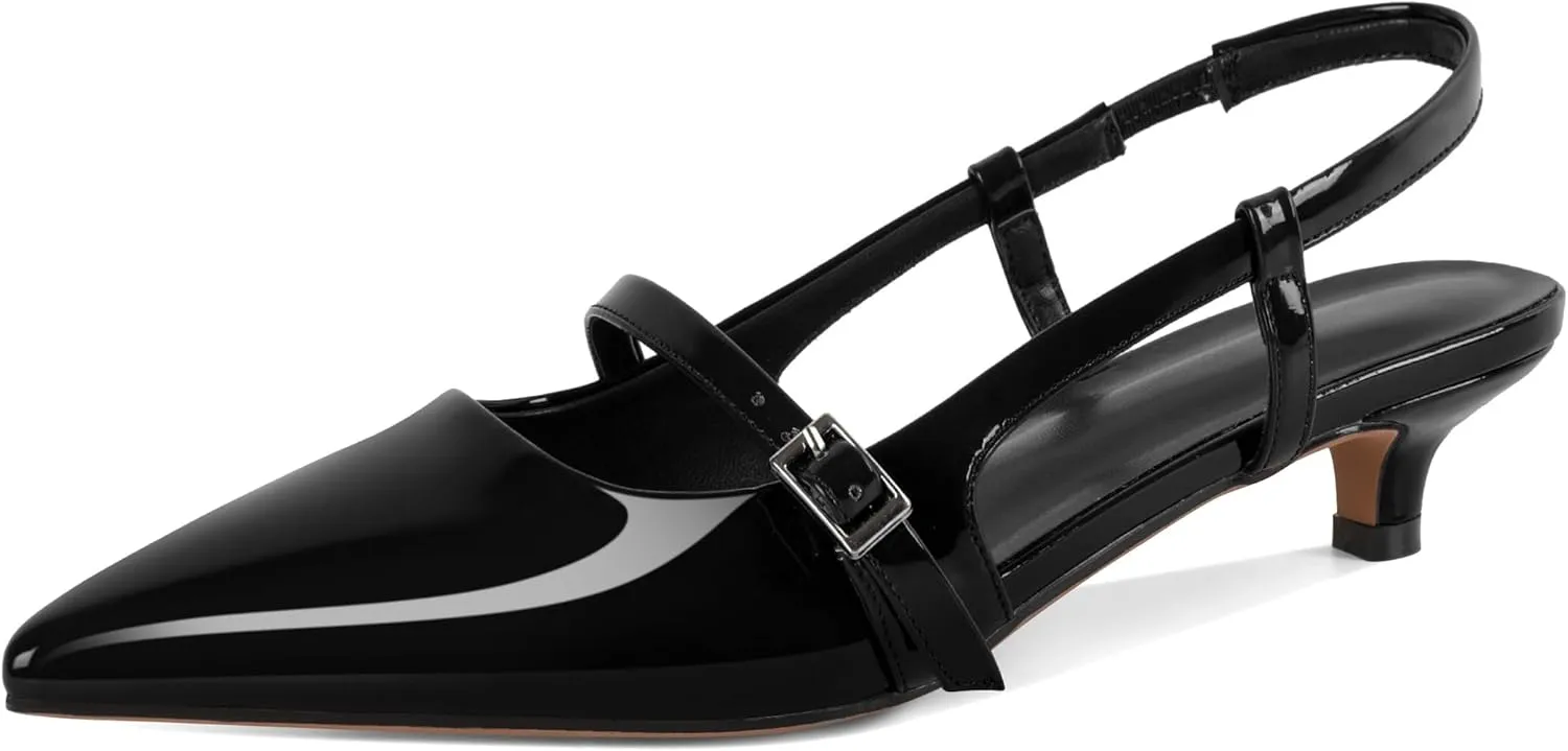 Women's Slingback Kitten Heels Mary Jane Heels Pointed Toe Heel Low Heel Pumps 1.4 Inch Fashion Retro Dress Shoes