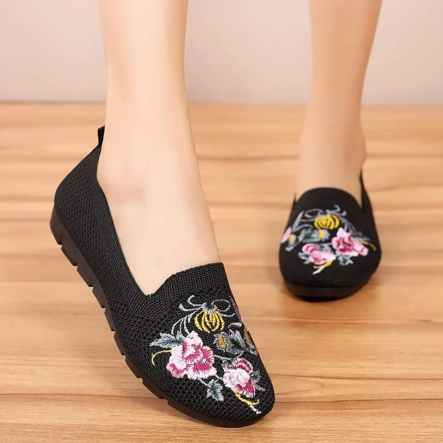 Women's Slip-On Casual Shoes Loafer Cute Loafer Slip on Ballet Flat Square Toe Comfortable Office Work Shoes