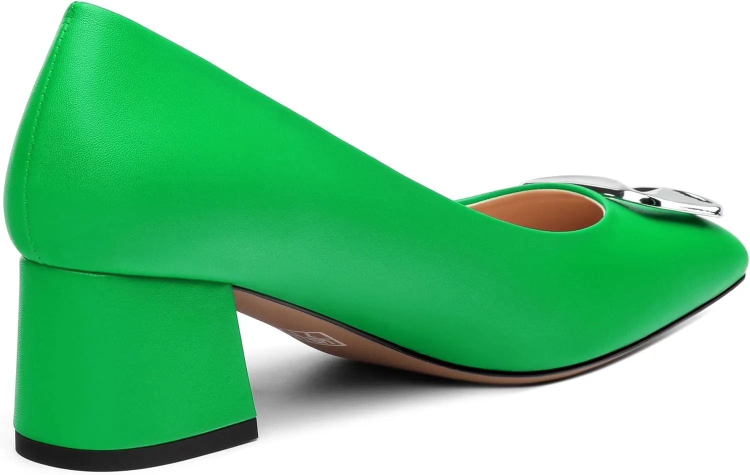 Women's Slip On Square Closed Toe Metal Buckle Matte Chunky Low Heel Pumps Comfortable Office Dress Shoes 2 Inch