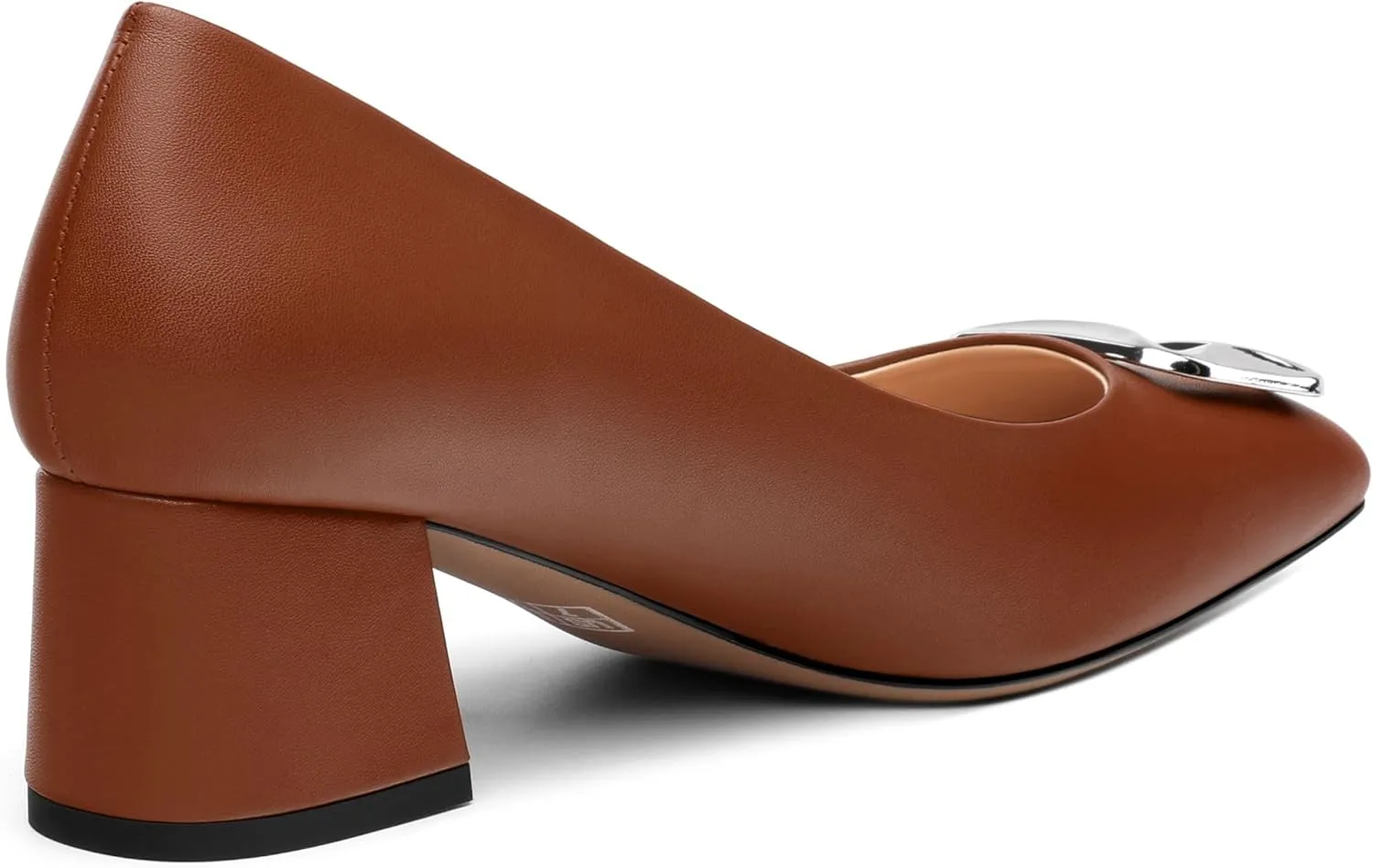 Women's Slip On Square Closed Toe Metal Buckle Matte Chunky Low Heel Pumps Comfortable Office Dress Shoes 2 Inch