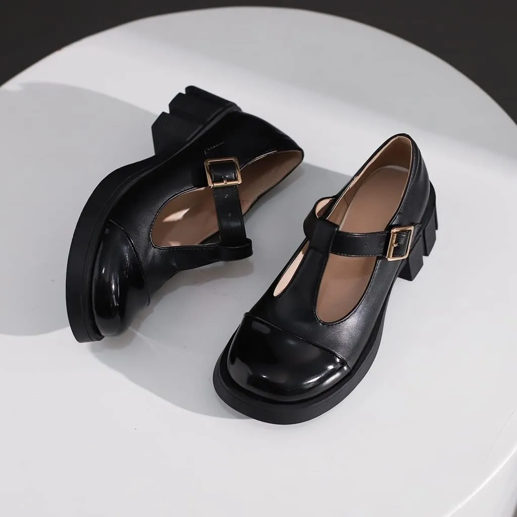 Women's Two Tone T-Strap Mary Jane Flats Loafers Vintage Round Toe Low Heel Girls Dress Oxford Shoes