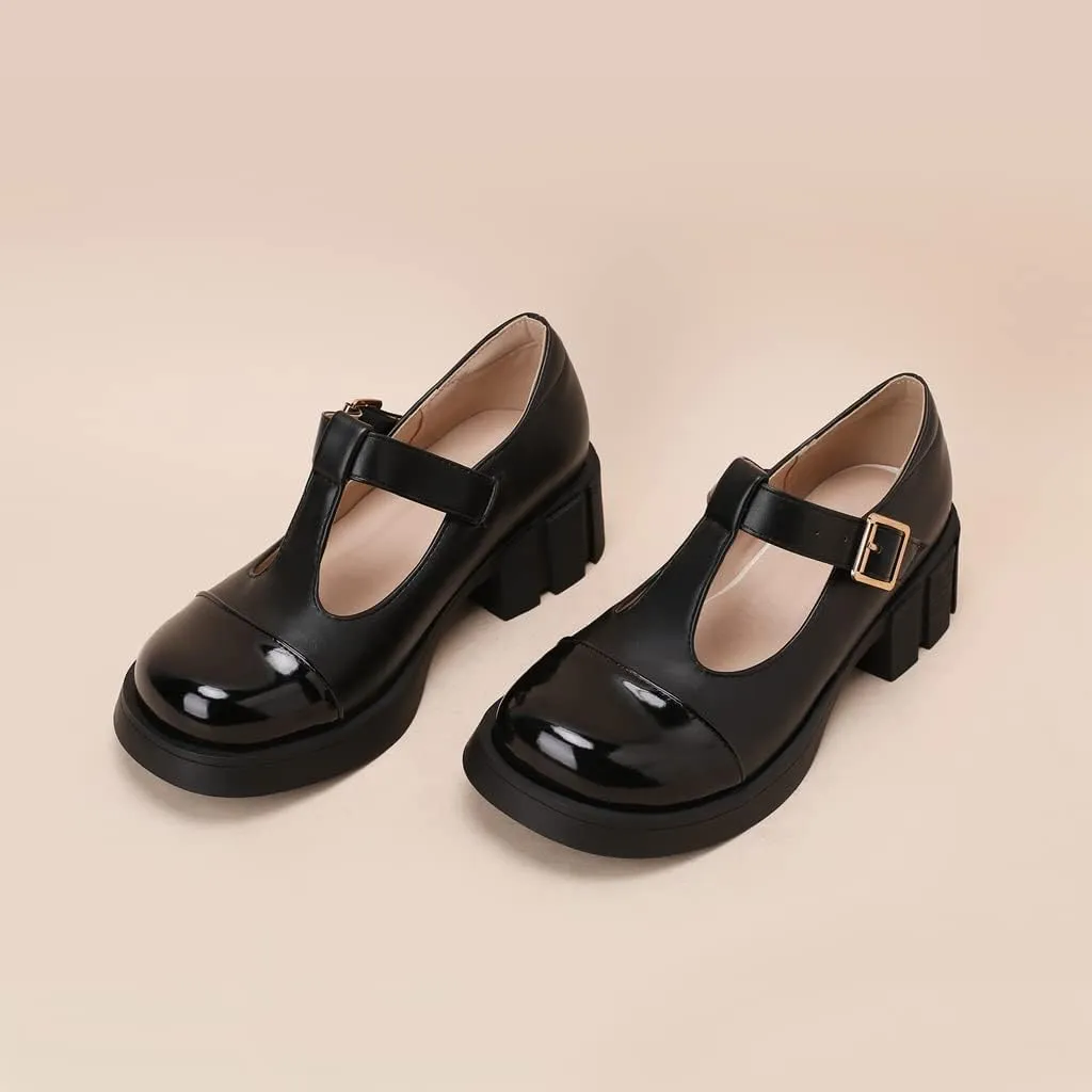 Women's Two Tone T-Strap Mary Jane Flats Loafers Vintage Round Toe Low Heel Girls Dress Oxford Shoes
