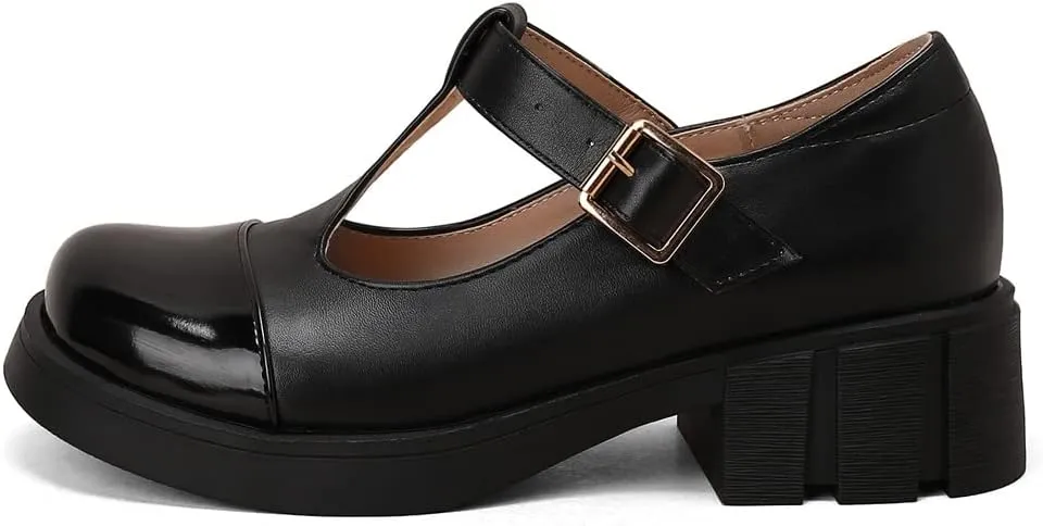 Women's Two Tone T-Strap Mary Jane Flats Loafers Vintage Round Toe Low Heel Girls Dress Oxford Shoes