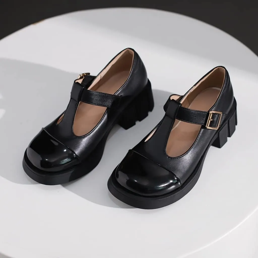 Women's Two Tone T-Strap Mary Jane Flats Loafers Vintage Round Toe Low Heel Girls Dress Oxford Shoes