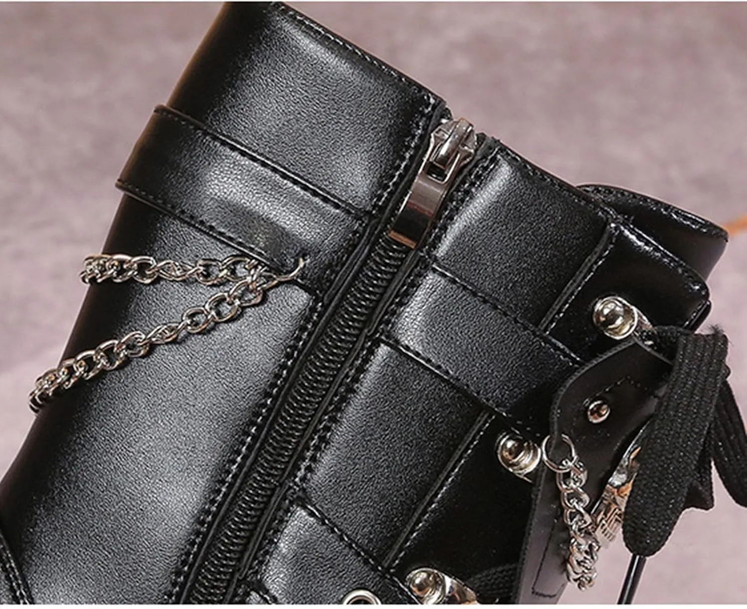 Women's Wedge Combat Boots Lace Up Ankle Booties Wedge Chunky Platform Boots Zipper Riding Motorcycle Boots