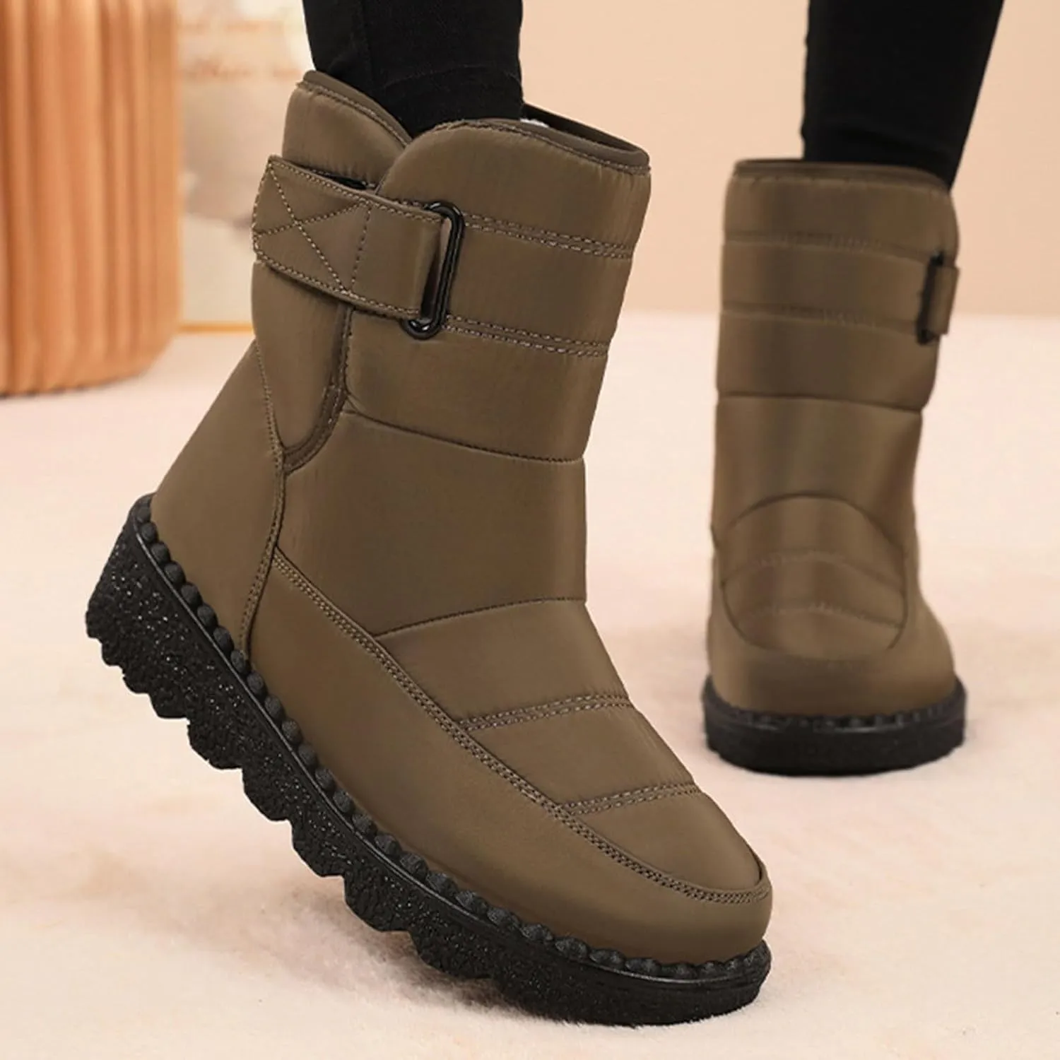 Women's Winter Boots Warm Faux Lined Ladies Snow Boots Fashion Mid Leather Boots Water Proof Hiking Boots Woman