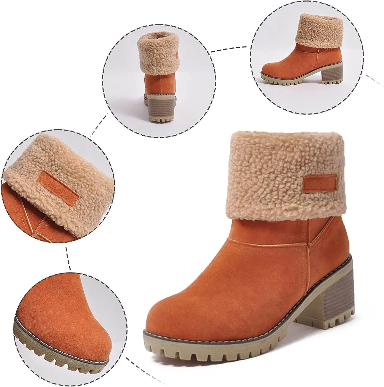 Womens Winter Snow Boots, Casual Fashion Booties, Ankle Boots, Mid Calf Boots, Outdoor Shoes, Red, Green, Black, Brown, Gray, Orange, Size 8.5