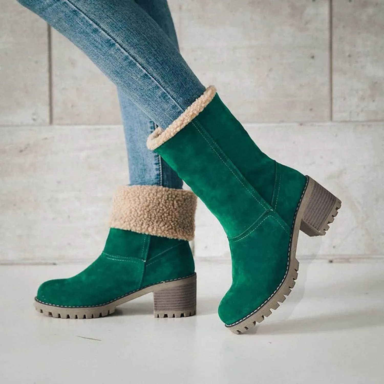 Womens Winter Snow Boots, Casual Fashion Booties, Ankle Boots, Mid Calf Boots, Outdoor Shoes, Red, Green, Black, Brown, Gray, Orange, Size 8.5