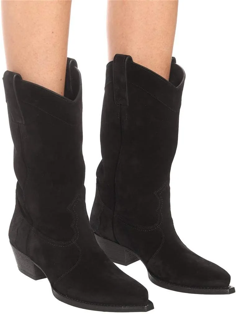 YIYA Western Suede Cowboy Boots Women's Classic Pointed Toe Cowgirl Boot Female Mid-Calf Booties for Women
