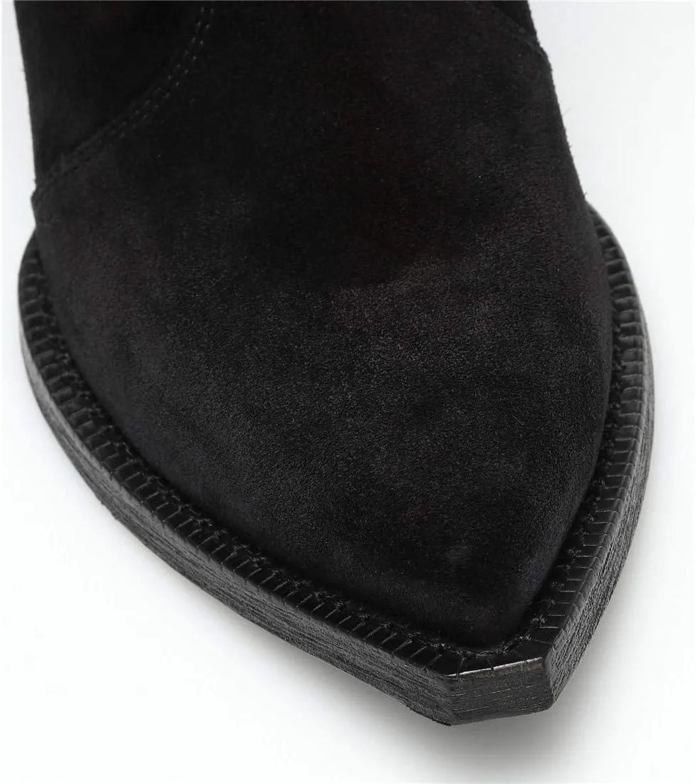 YIYA Western Suede Cowboy Boots Women's Classic Pointed Toe Cowgirl Boot Female Mid-Calf Booties for Women