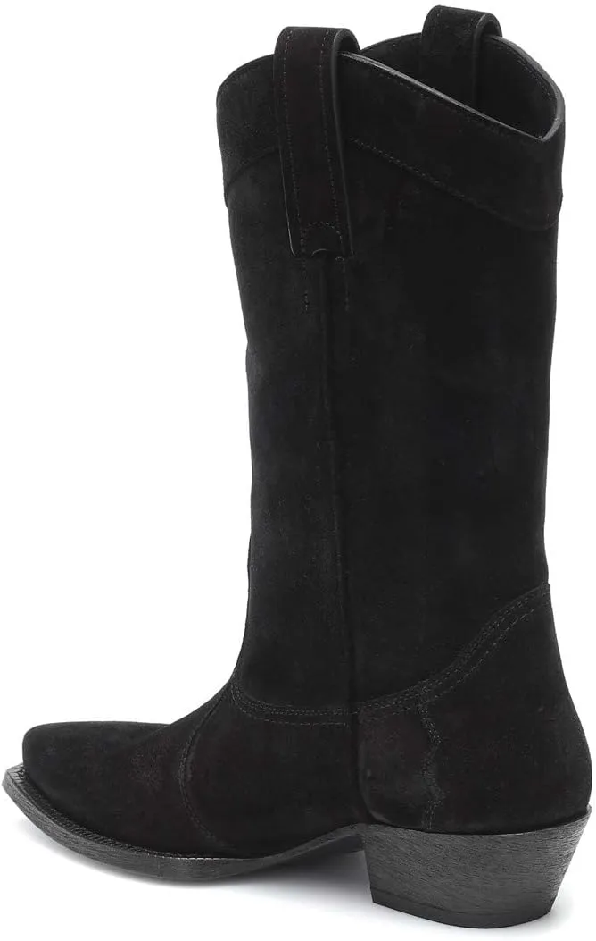 YIYA Western Suede Cowboy Boots Women's Classic Pointed Toe Cowgirl Boot Female Mid-Calf Booties for Women