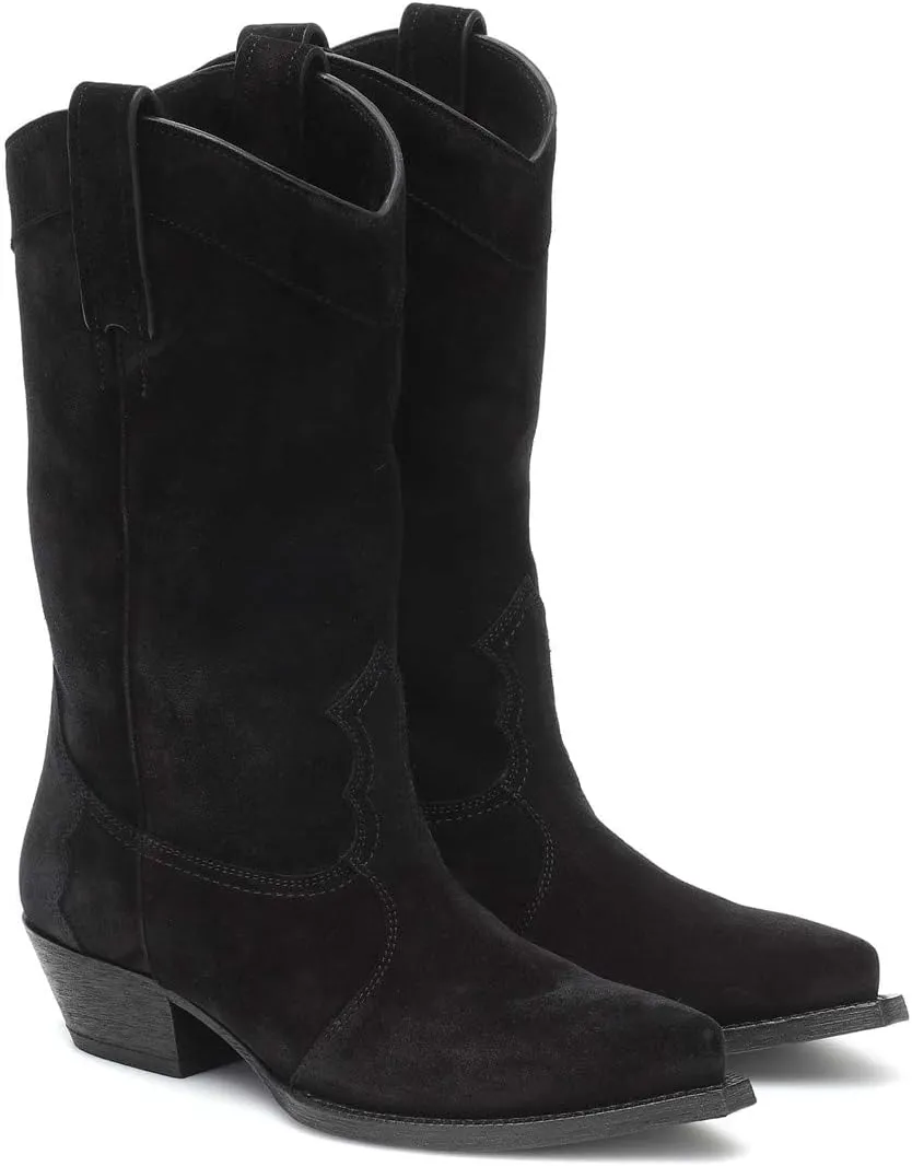 YIYA Western Suede Cowboy Boots Women's Classic Pointed Toe Cowgirl Boot Female Mid-Calf Booties for Women