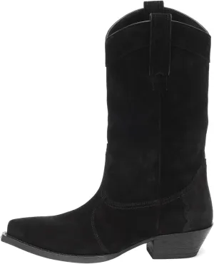 YIYA Western Suede Cowboy Boots Women's Classic Pointed Toe Cowgirl Boot Female Mid-Calf Booties for Women