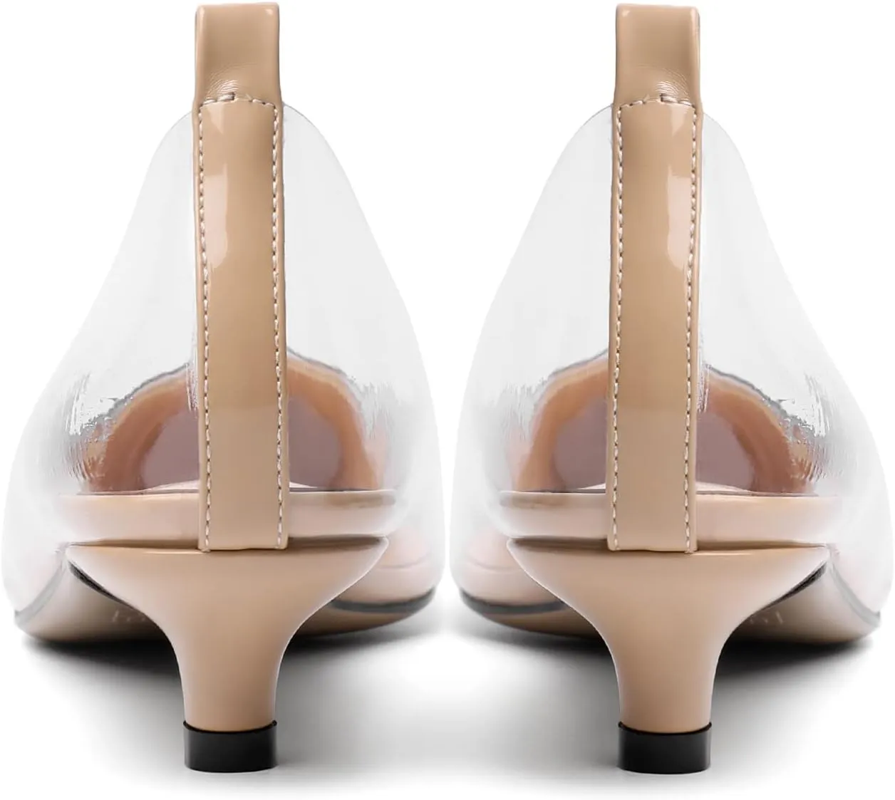 YODEKS Women Clear Heels Low Kitten Heel Pumps Slip On 1.5 Inch Pointed Cap Toe Dress Shoes