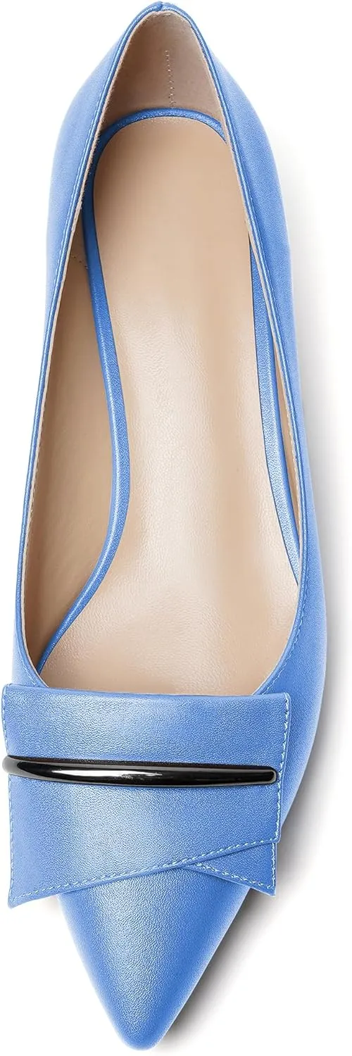 YODEKS Women Low Kitten Heel Pumps Pointed Toe Slip On 1.5 Inch Closed Toe Buckle Bow Comfort Shoes for Wedding Office Evening