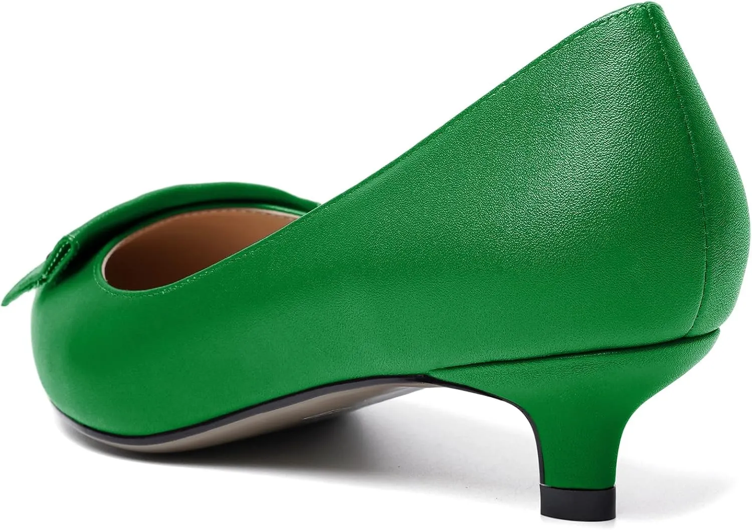 YODEKS Women Low Kitten Heel Pumps Pointed Toe Slip On 1.5 Inch Closed Toe Buckle Bow Comfort Shoes for Wedding Office Evening