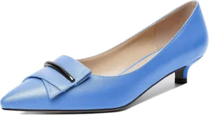 YODEKS Women Low Kitten Heel Pumps Pointed Toe Slip On 1.5 Inch Closed Toe Buckle Bow Comfort Shoes for Wedding Office Evening