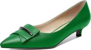 YODEKS Women Low Kitten Heel Pumps Pointed Toe Slip On 1.5 Inch Closed Toe Buckle Bow Comfort Shoes for Wedding Office Evening
