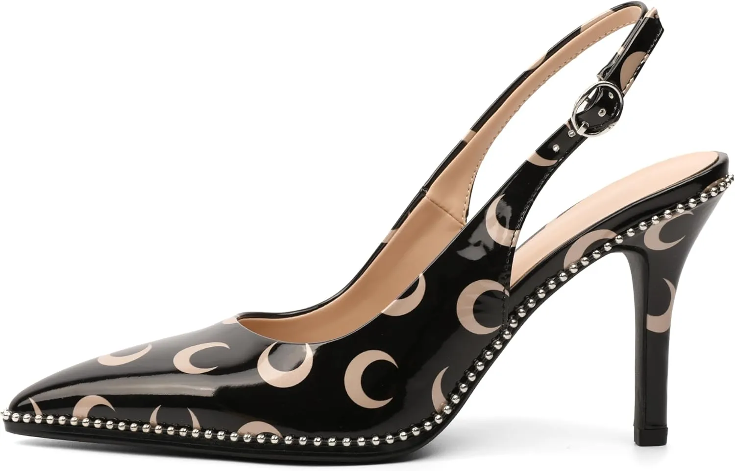 Zamikoo Women Beaded Pumps High Heel Slingback Pointed Toe Slip On 3.5 Inch Stilettos Ankle Strap Adjustable Buckle Patent Leather US Size 5 -Size 13