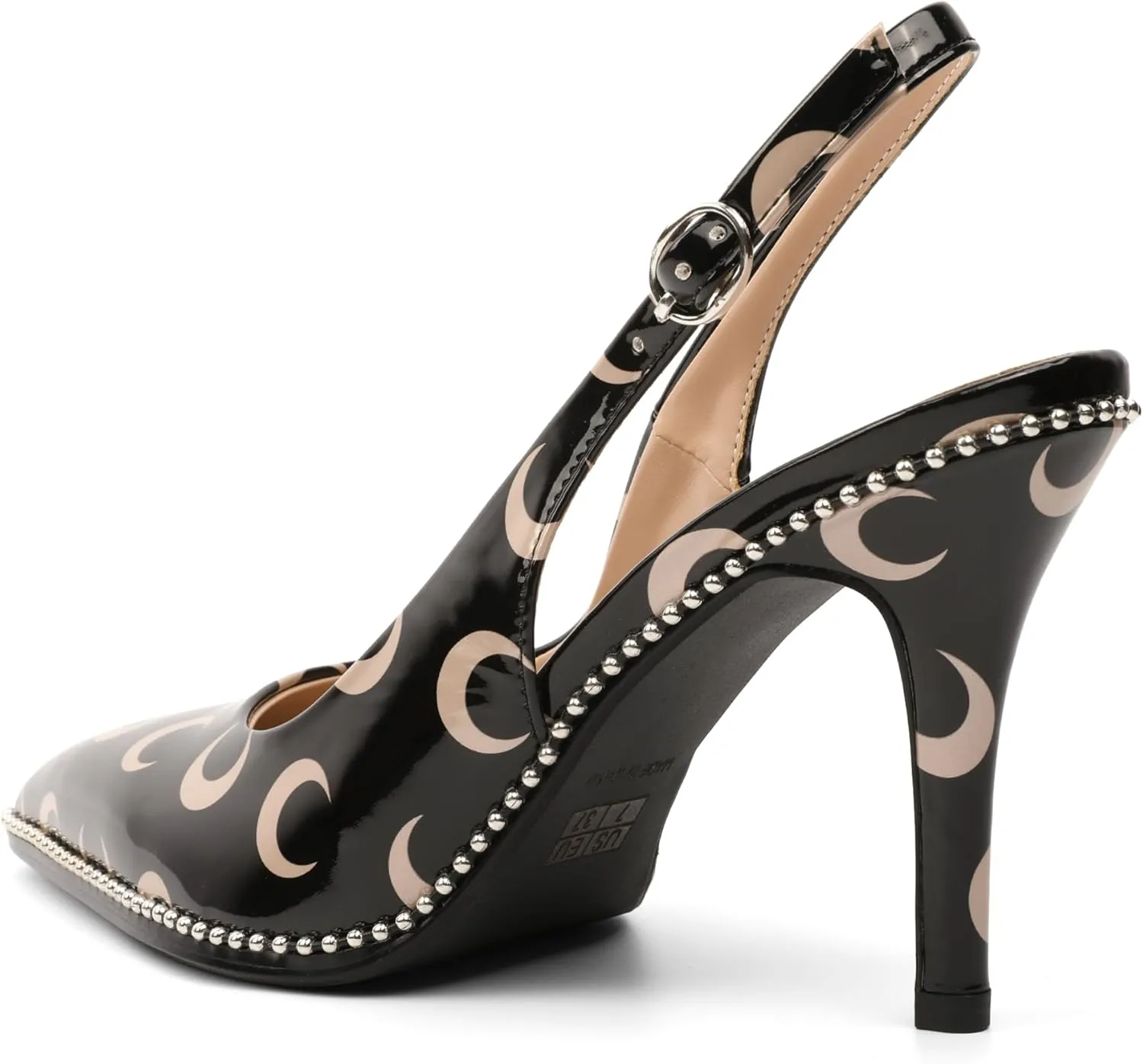 Zamikoo Women Beaded Pumps High Heel Slingback Pointed Toe Slip On 3.5 Inch Stilettos Ankle Strap Adjustable Buckle Patent Leather US Size 5 -Size 13