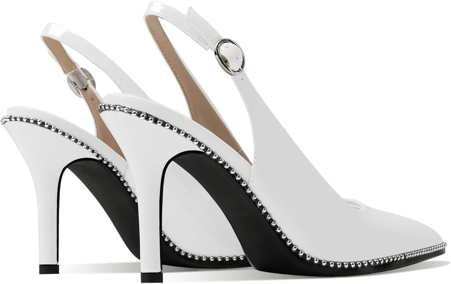 Zamikoo Women Beaded Pumps High Heel Slingback Pointed Toe Slip On 3.5 Inch Stilettos Ankle Strap Adjustable Buckle Patent Leather US Size 5 -Size 13