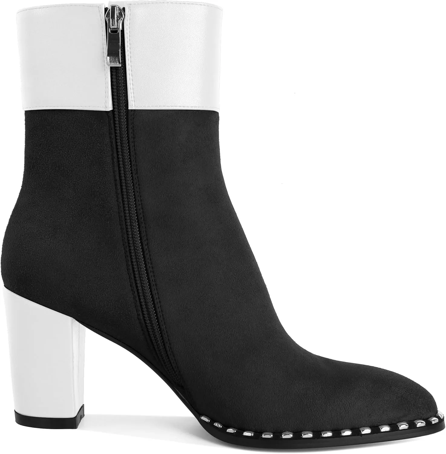 Zamikoo Women Chunky Heel Ankle Boots Round Toe Beaded Heeled Short Booties Side Zipper 3 Inches