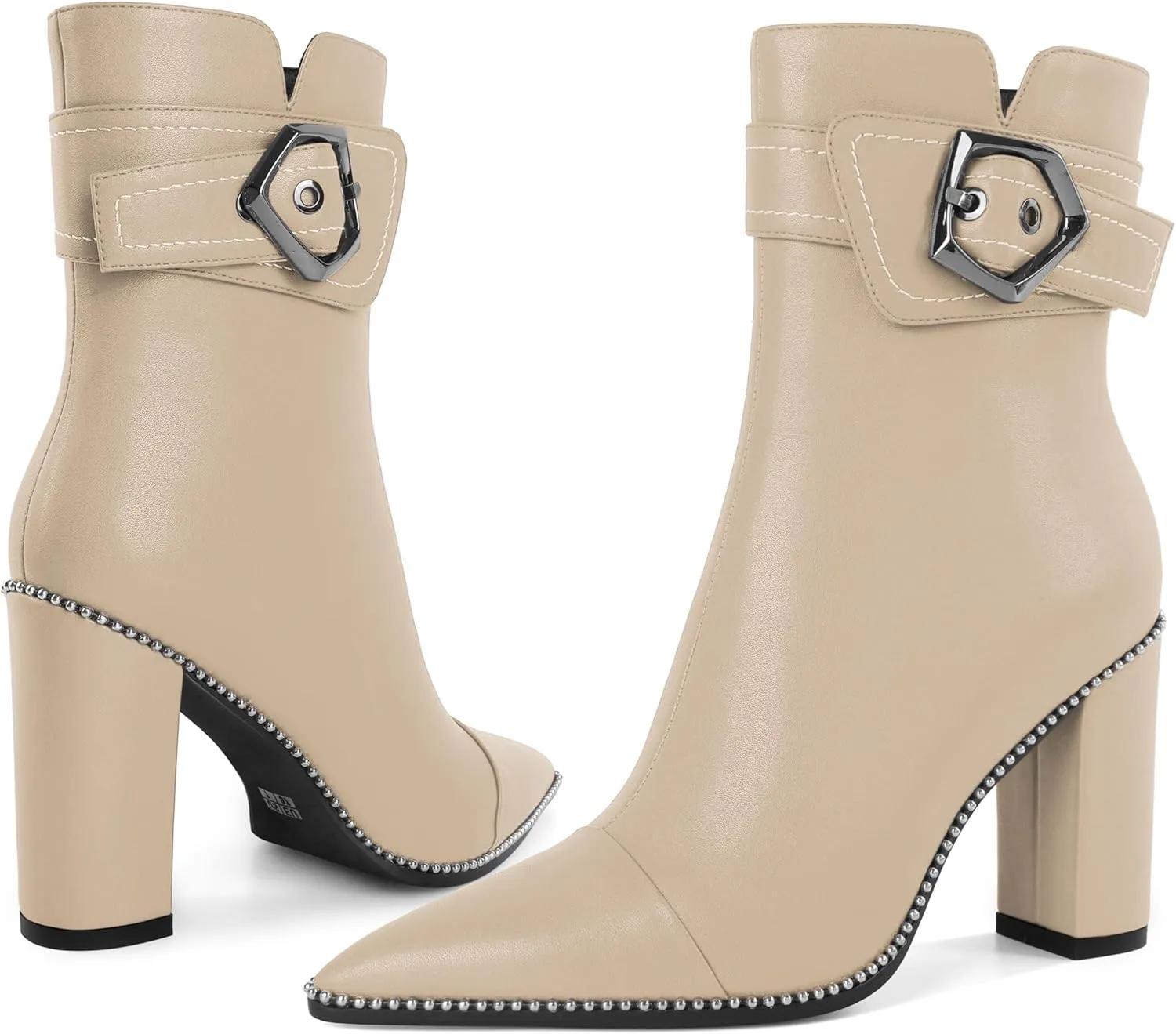 Zamikoo Womens Boots Ankle Chunky Heel Pointed Toe Beaded High Heeled Fall Short Booties