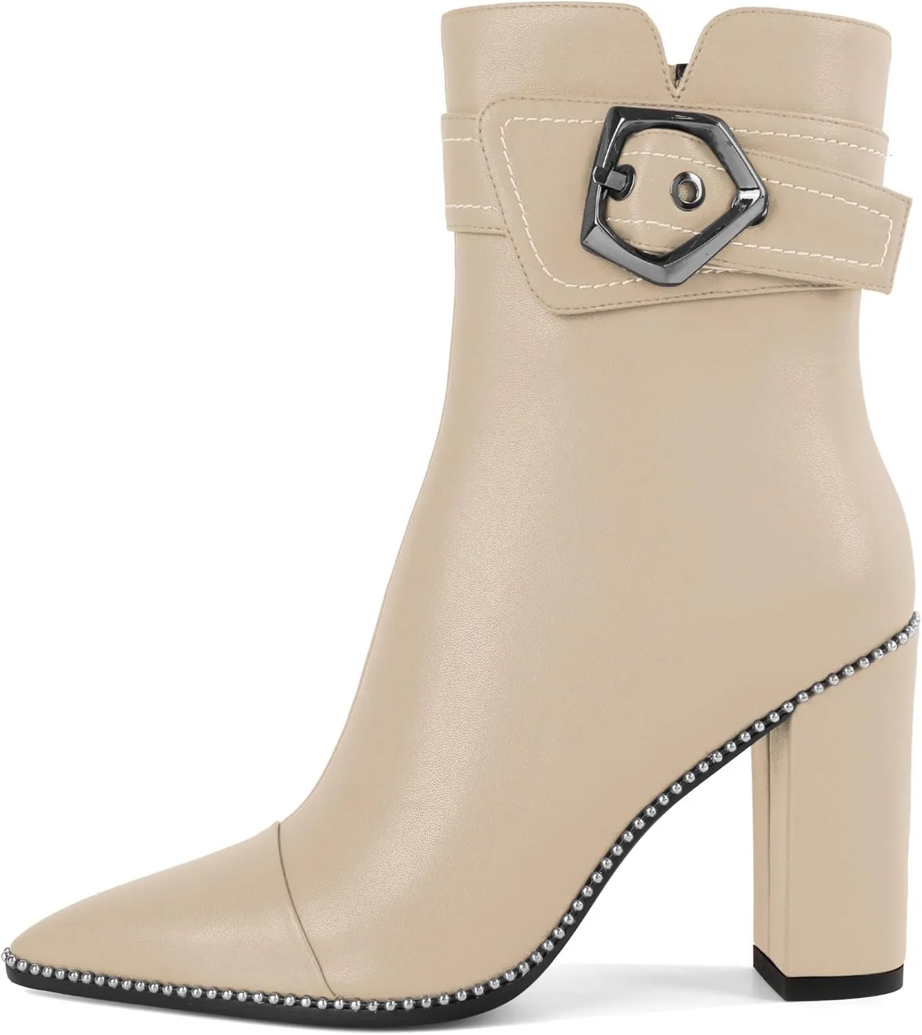 Zamikoo Womens Boots Ankle Chunky Heel Pointed Toe Beaded High Heeled Fall Short Booties