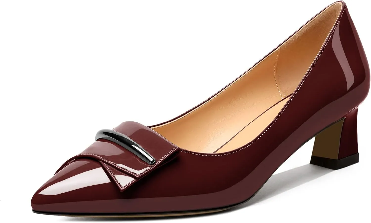 Zamikoo Women's Pointed Toe Kitten Heel Pumps Slip On Low Heels with Buckle Bow 2 Inches Heeled Pumps Shoes for Office Wedding Dress Comfortable