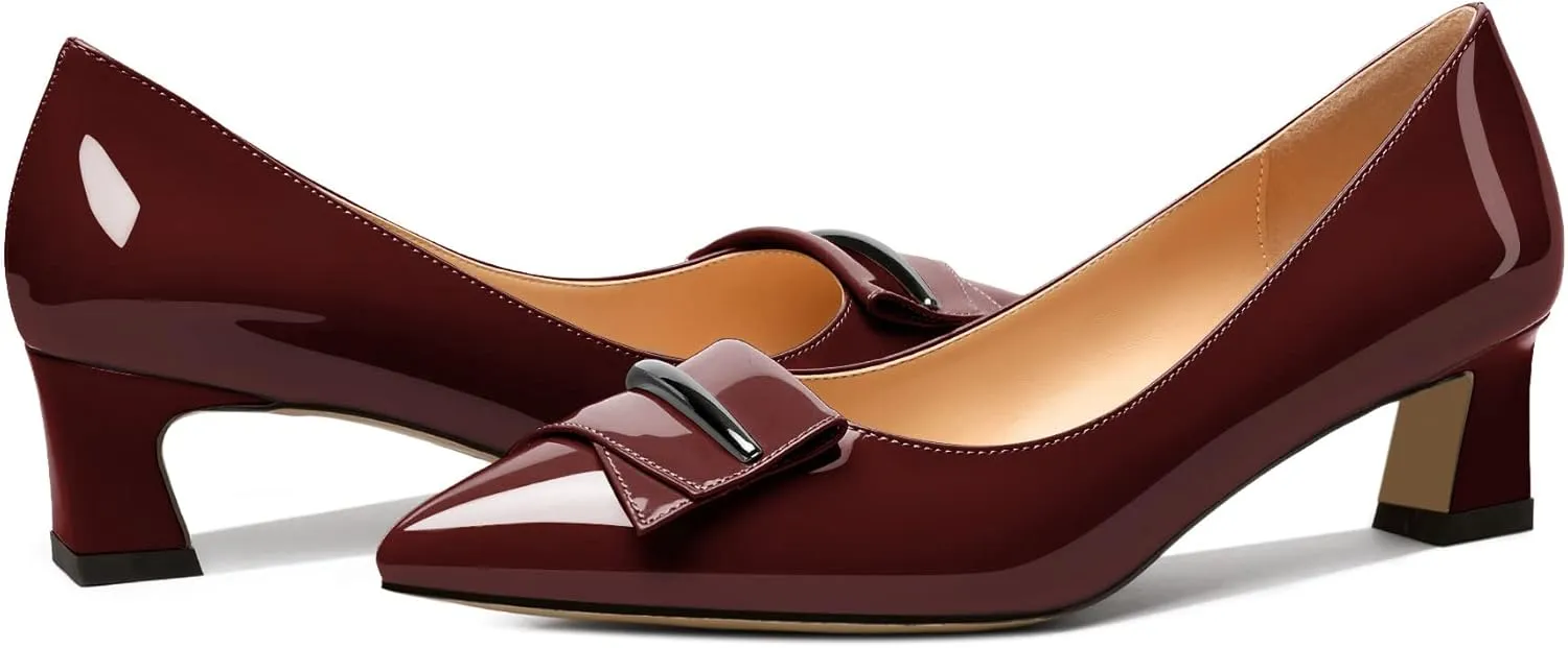 Zamikoo Women's Pointed Toe Kitten Heel Pumps Slip On Low Heels with Buckle Bow 2 Inches Heeled Pumps Shoes for Office Wedding Dress Comfortable
