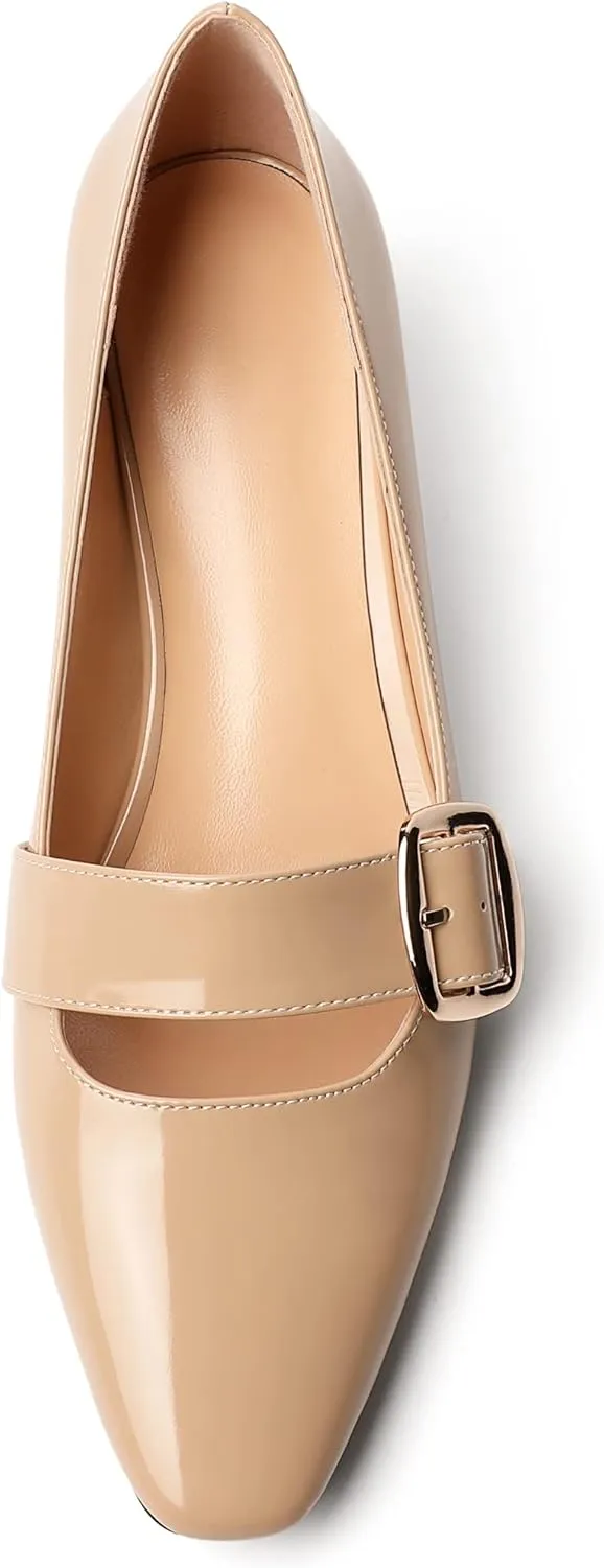 Zamikoo Women's Square Toe Kitten Heel Pumps Slip On Low Heels with Buckle Strap 2 Inches Heeled Pumps Shoes for Office Wedding Dress Comfortable