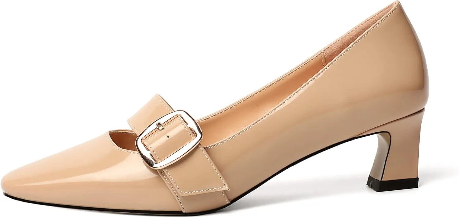 Zamikoo Women's Square Toe Kitten Heel Pumps Slip On Low Heels with Buckle Strap 2 Inches Heeled Pumps Shoes for Office Wedding Dress Comfortable