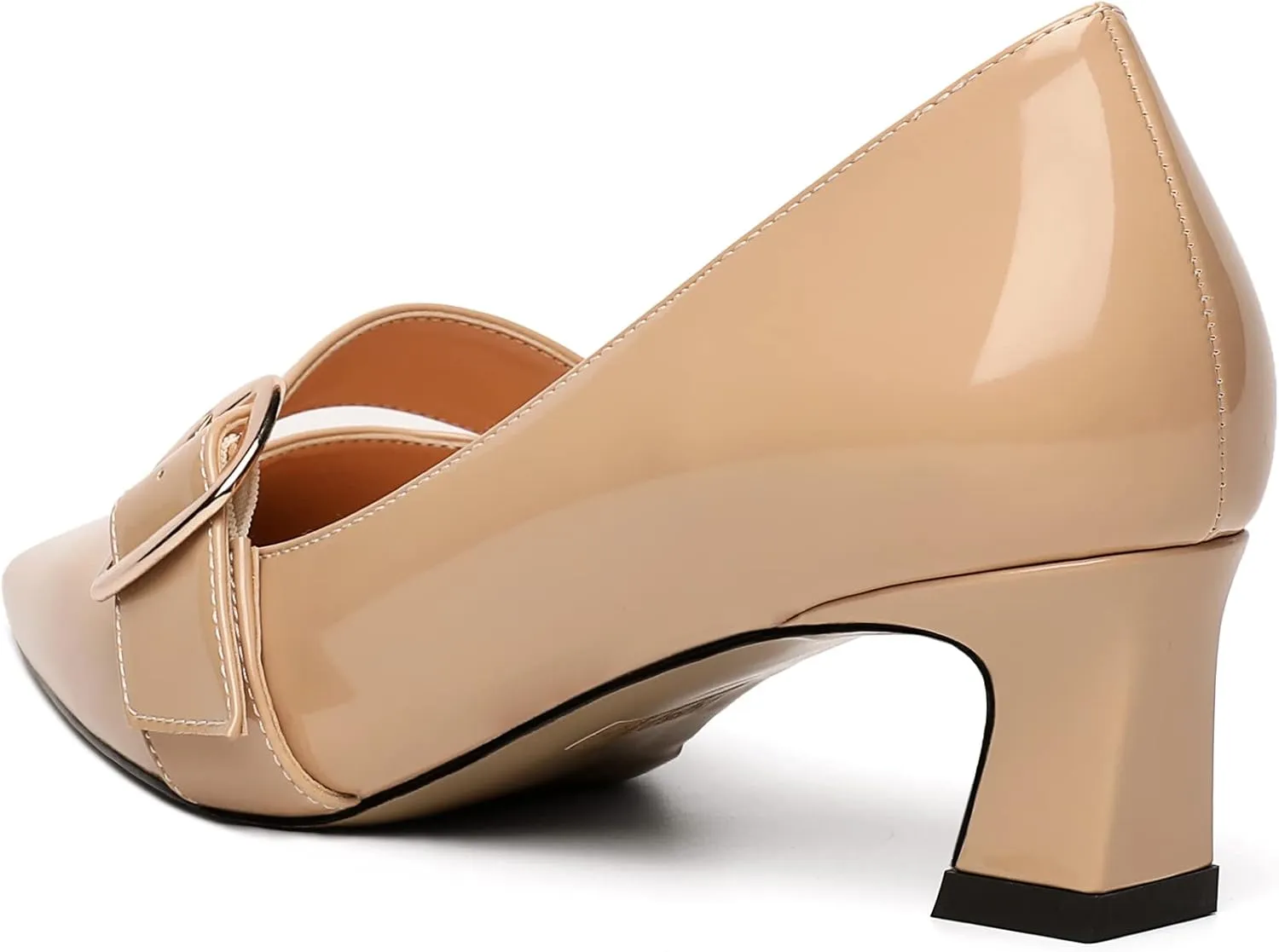 Zamikoo Women's Square Toe Kitten Heel Pumps Slip On Low Heels with Buckle Strap 2 Inches Heeled Pumps Shoes for Office Wedding Dress Comfortable