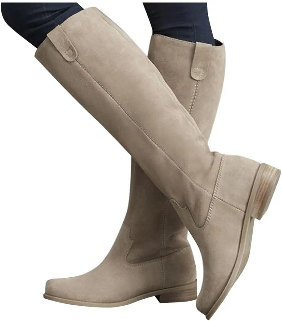 ZBYY Boots for Women Knee High,Fashion Wide Calf Comfortable Knee High Boots Low Heel Motorcycle Riding Winter Boots