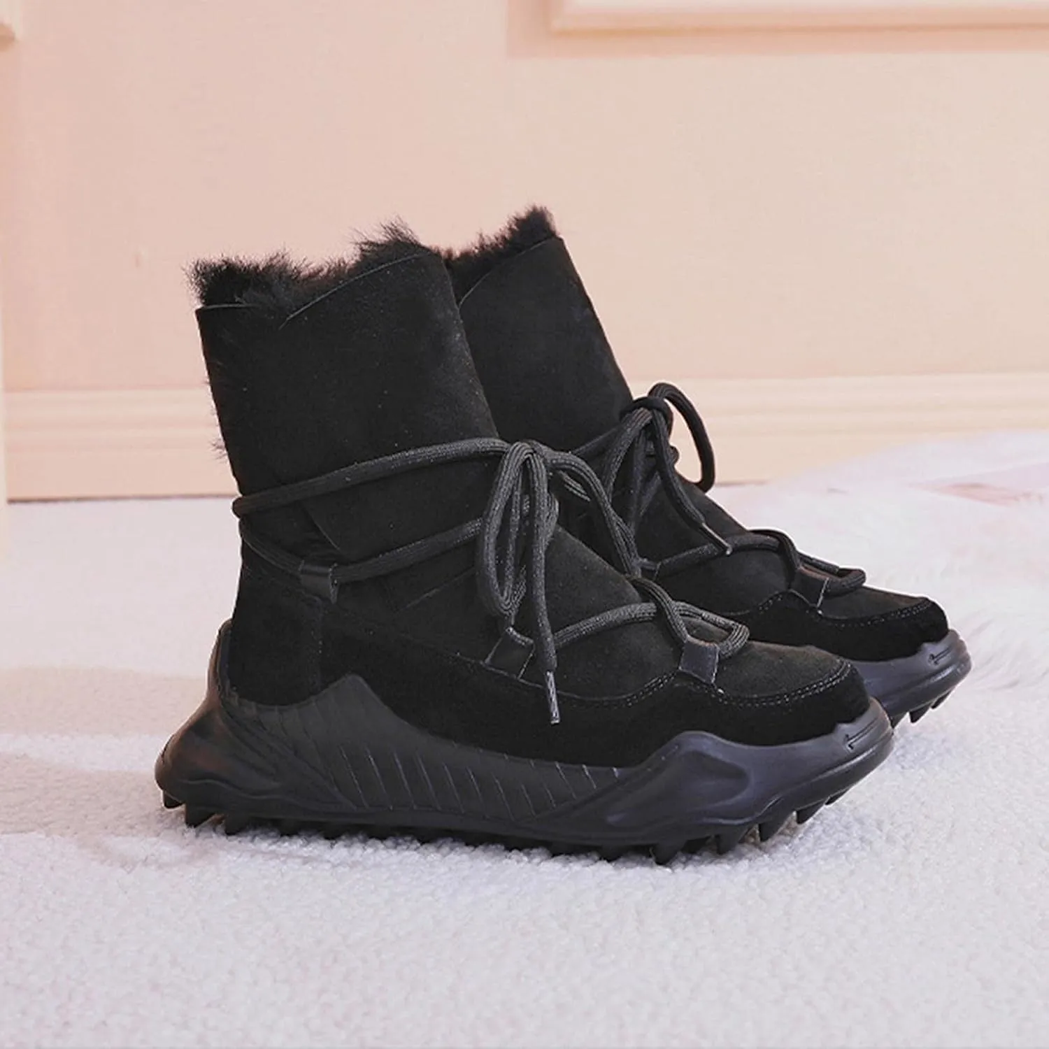 ZBYY Snow Boots for Womens,Winter Waterproof Mid Calf Booties Fur Lined Warm Outdoor Skiing Hiking Boots for Women