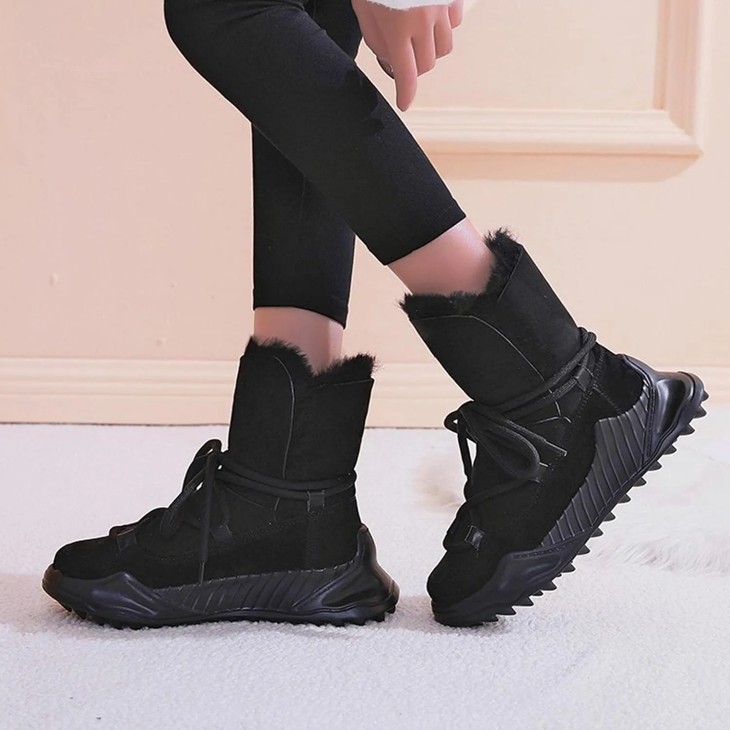 ZBYY Snow Boots for Womens,Winter Waterproof Mid Calf Booties Fur Lined Warm Outdoor Skiing Hiking Boots for Women