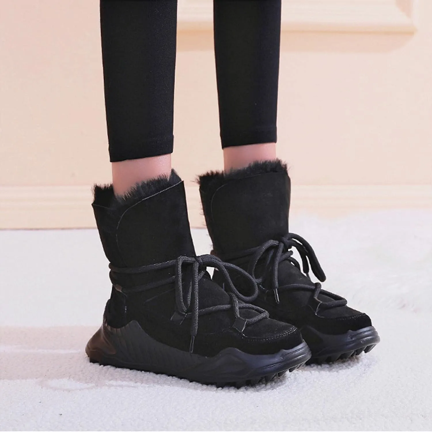 ZBYY Snow Boots for Womens,Winter Waterproof Mid Calf Booties Fur Lined Warm Outdoor Skiing Hiking Boots for Women