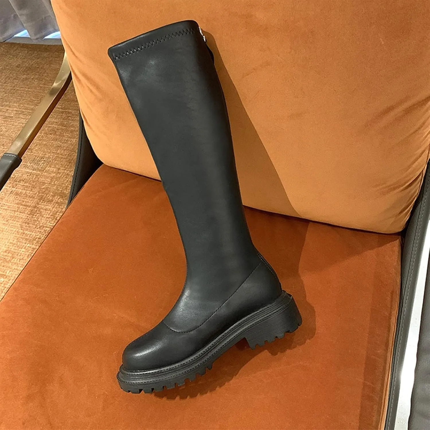 ZBYY Women's Knee High Boot,Wide Calf Comfortable Winter Knee High Riding Boots Chunky Low Heel Chelsea Zipper Mid Calf Boots