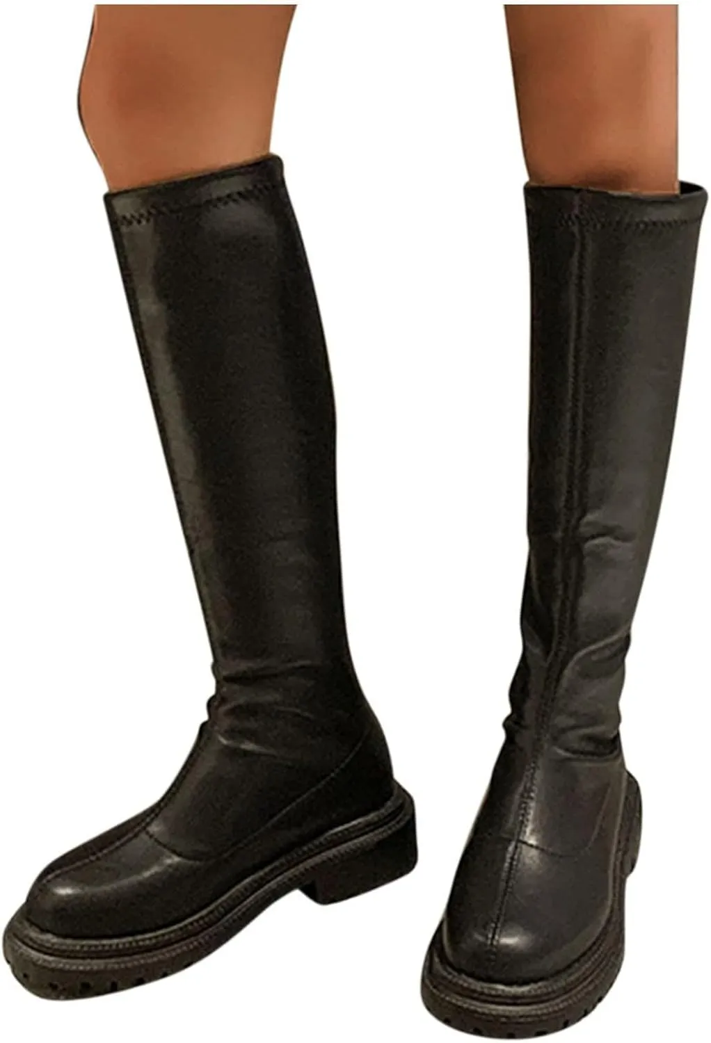 ZBYY Women's Knee High Boot,Wide Calf Comfortable Winter Knee High Riding Boots Chunky Low Heel Chelsea Zipper Mid Calf Boots